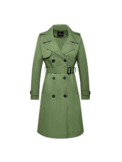 FARVALUE Women's Long Trenchcoat Double Breasted Trench Coat Water Resistant Classic Peacoat with Belt