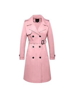 FARVALUE Women's Long Trenchcoat Double Breasted Trench Coat Water Resistant Classic Peacoat with Belt