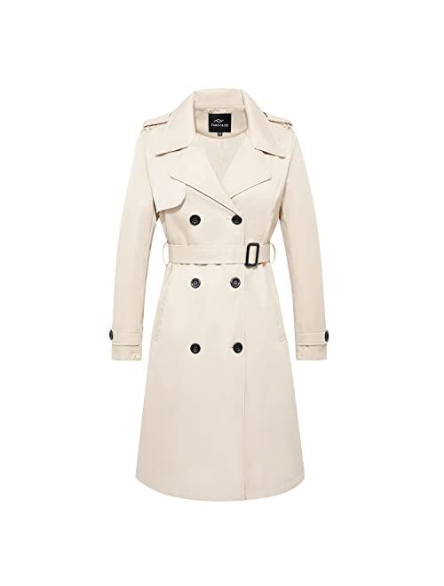 FARVALUE Women's Long Trenchcoat Double Breasted Trench Coat Water Resistant Classic Peacoat with Belt