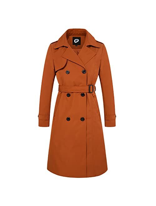 FARVALUE Women's Long Trenchcoat Double Breasted Trench Coat Water Resistant Classic Peacoat with Belt