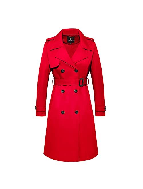 FARVALUE Women's Long Trenchcoat Double Breasted Trench Coat Water Resistant Classic Peacoat with Belt