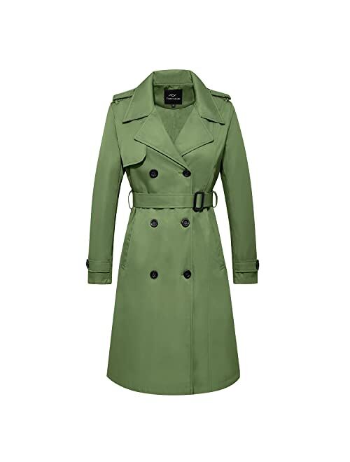 FARVALUE Women's Long Trenchcoat Double Breasted Trench Coat Water Resistant Classic Peacoat with Belt