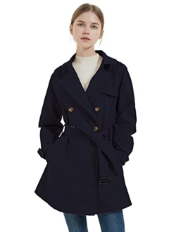 Women's Long Double Breasted Trench Coat with Belt Midi Length Overcoat