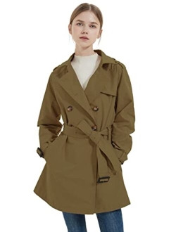 Women's Long Double Breasted Trench Coat with Belt Midi Length Overcoat