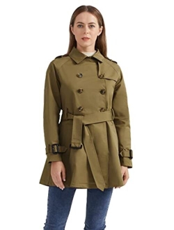 Women's Long Double Breasted Trench Coat with Belt Midi Length Overcoat