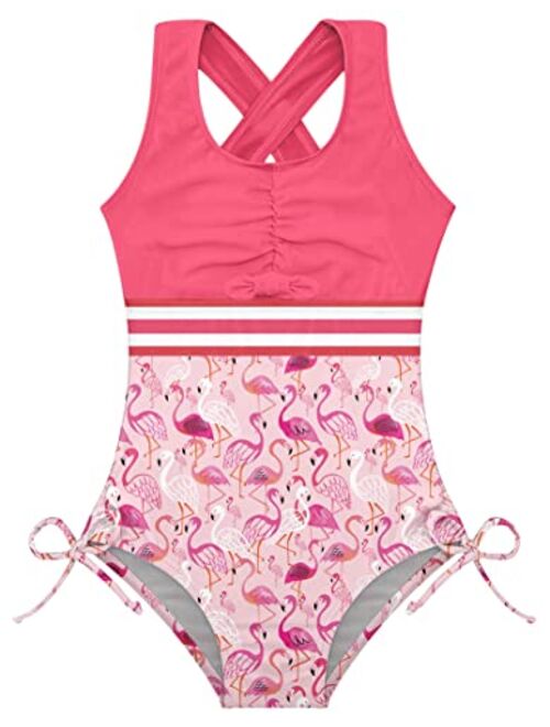 BFUSTYLE Girls One Piece Swimsuit Cute Striped Bathing Suit Hawaii Swimwear 4-11 Years