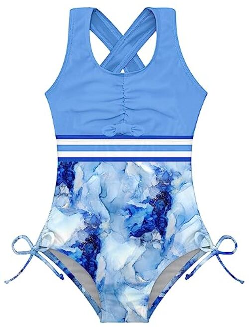 BFUSTYLE Girls One Piece Swimsuit Cute Striped Bathing Suit Hawaii Swimwear 4-11 Years