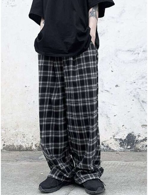 Manfinity Sporsity Men Plaid Print Drawstring Waist Pants