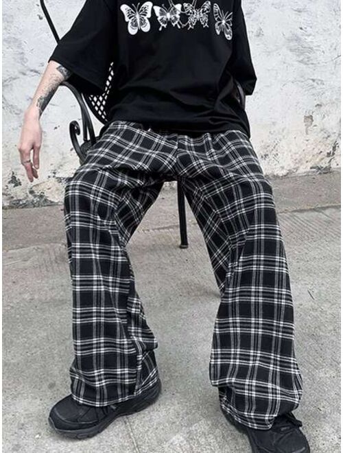 Manfinity Sporsity Men Plaid Print Drawstring Waist Pants