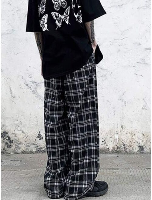 Manfinity Sporsity Men Plaid Print Drawstring Waist Pants