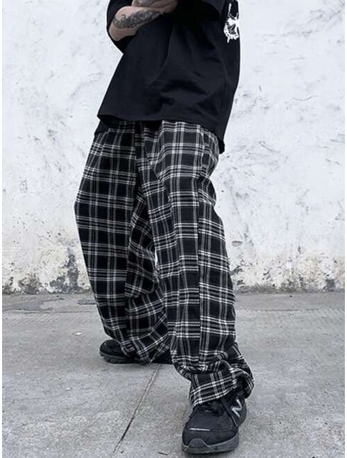 Manfinity Sporsity Men Plaid Print Drawstring Waist Pants