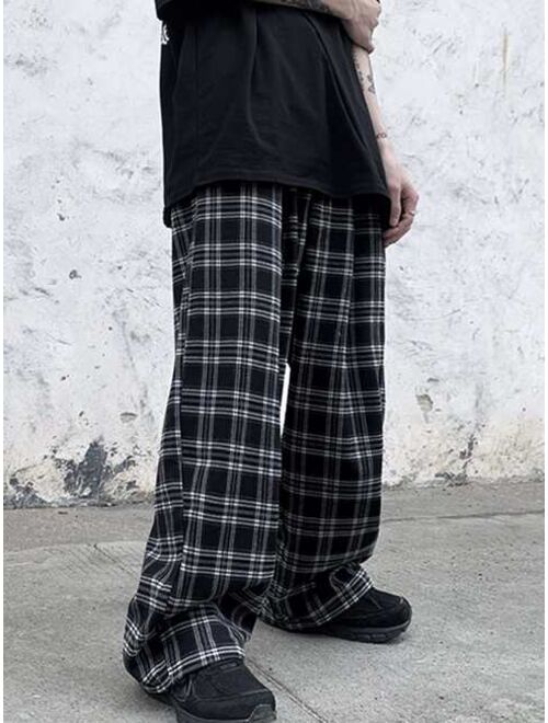 Manfinity Sporsity Men Plaid Print Drawstring Waist Pants