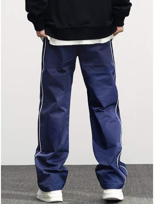 Manfinity Sporsity Men Letter Patched Detail Contrast Piping Drawstring Waist Pants