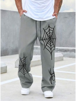 Manfinity EMRG Men Spider Web Print Drawstring Waist Straight Leg Pants