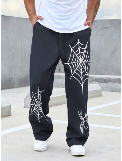 Manfinity EMRG Men Spider Web Print Drawstring Waist Straight Leg Pants