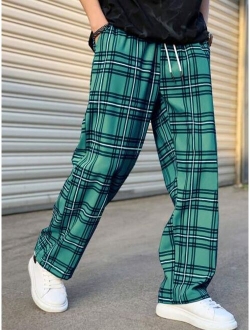 Manfinity Hypemode Men Plaid Print Drawstring Waist Pants