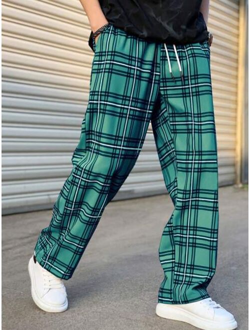 Manfinity Hypemode Men Plaid Print Drawstring Waist Pants