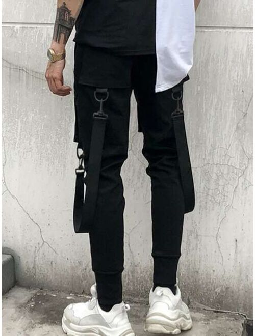 Manfinity EMRG Men Flap Pocket Buckle Detail Drawstring Waist Cargo Pants