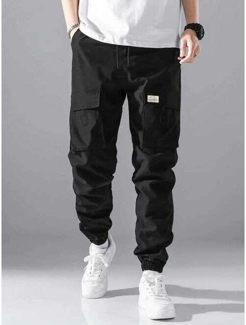 Manfinity Hypemode Men Letter Patched Detail Flap Pocket Drawstring Waist Cargo Pants