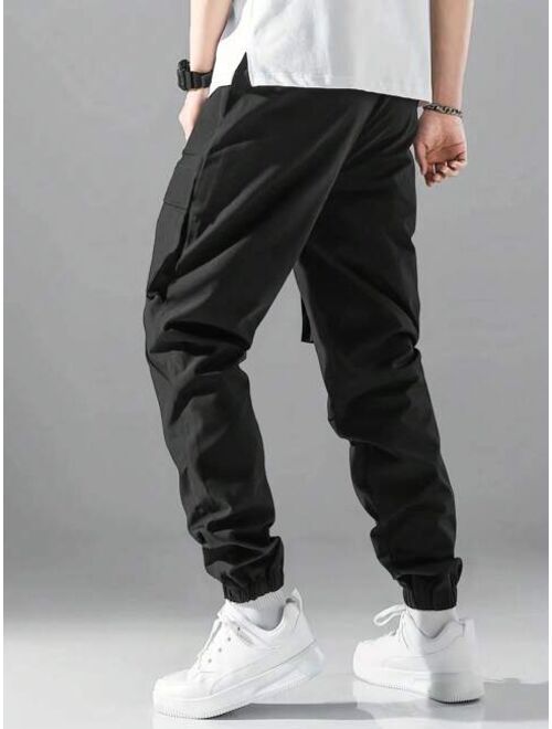 Manfinity Hypemode Men Letter Patched Detail Flap Pocket Drawstring Waist Cargo Pants