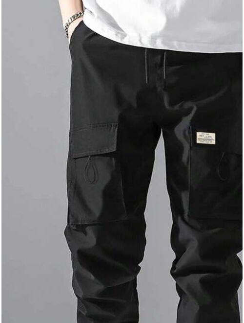 Manfinity Hypemode Men Letter Patched Detail Flap Pocket Drawstring Waist Cargo Pants