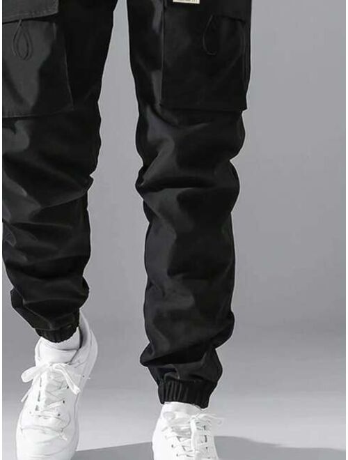 Manfinity Hypemode Men Letter Patched Detail Flap Pocket Drawstring Waist Cargo Pants