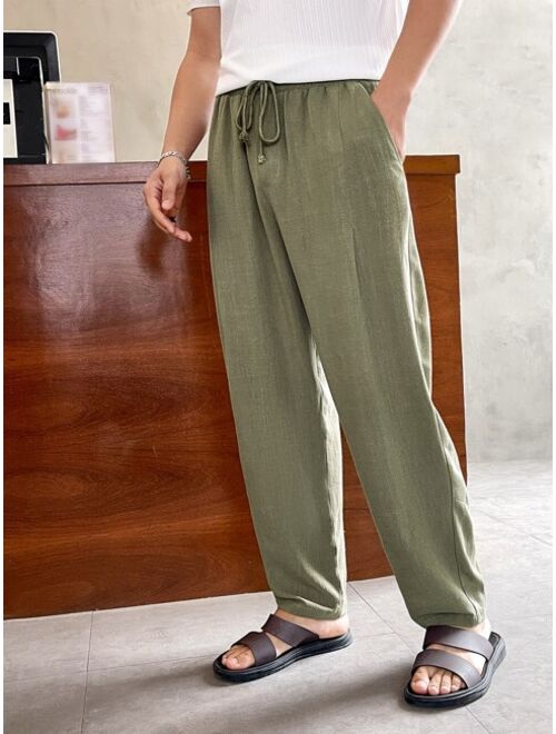 Manfinity Homme Men Solid Drawstring Waist Pants