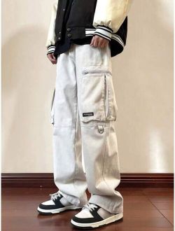 Manfinity EMRG Men Letter Patched Detail Flap Pocket Side Drawstring Waist Pants