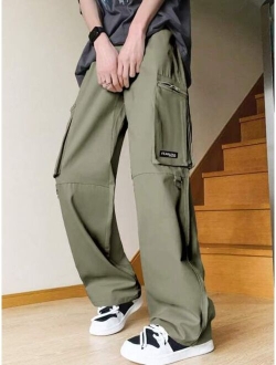 Manfinity EMRG Men Letter Patched Detail Flap Pocket Side Drawstring Waist Pants