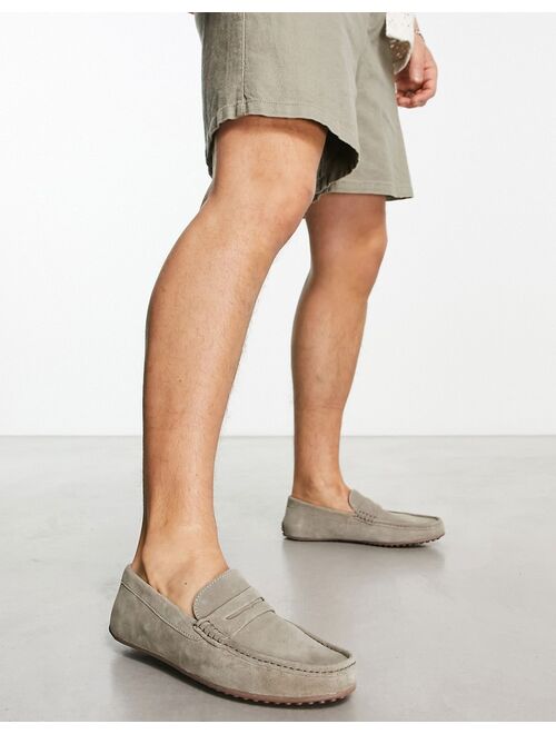 ASOS DESIGN Driver Loafers in Pale Gray Suede