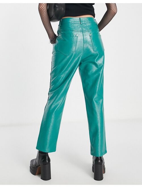 4th & Reckless Petite cropped leather look pants in turquoise