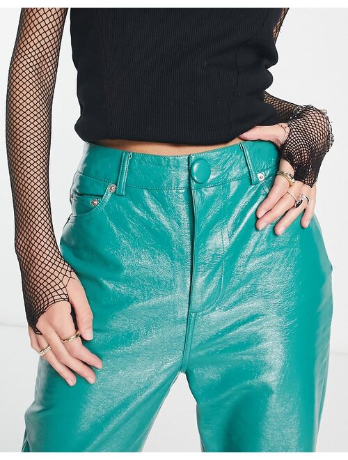 4th & Reckless Petite cropped leather look pants in turquoise