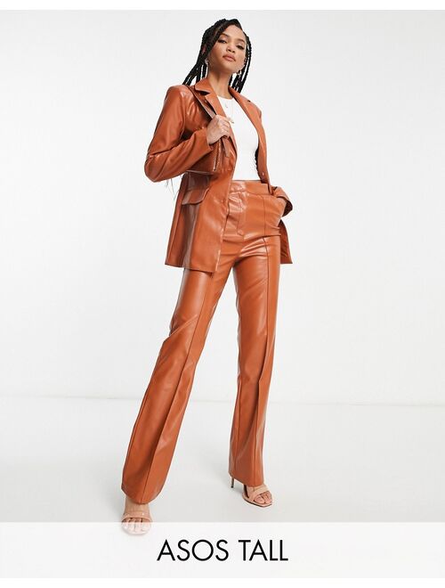 ASOS Tall ASOS DESIGN Tall leather look straight pants in rust brown