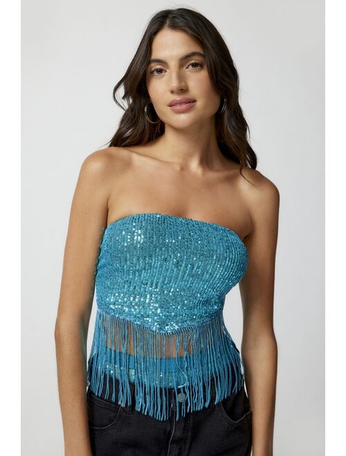 Urban outfitters EASTNWESTLABEL EastNWest Label UO Exclusive Sequin & Fringe Strapless Top