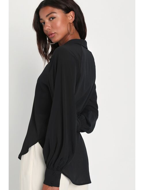 Lulus Stylish Aesthetic Black Chiffon High-Low Raglan Sleeve Top