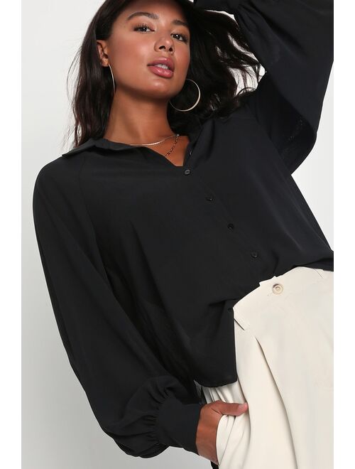 Lulus Stylish Aesthetic Black Chiffon High-Low Raglan Sleeve Top