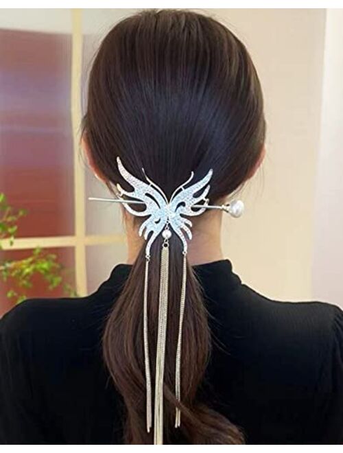 Bincout Meerore Metal Butterfly Hair Stick Pearl Hair Chopsticks Hair Clip Chignon Pin Hair Decor Hairpin Chinese Hair Accessories for Women Black