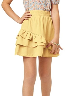 FSHAOES Girl's Layered Ruffled Asymmetric Hem Elastic Waist Mini Skirt Summer 4-14 Years