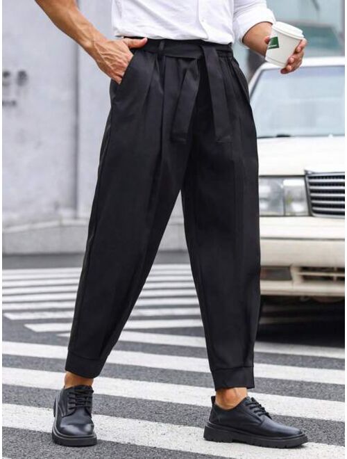 Manfinity Homme Men Fold Pleated Detail Belted Pants