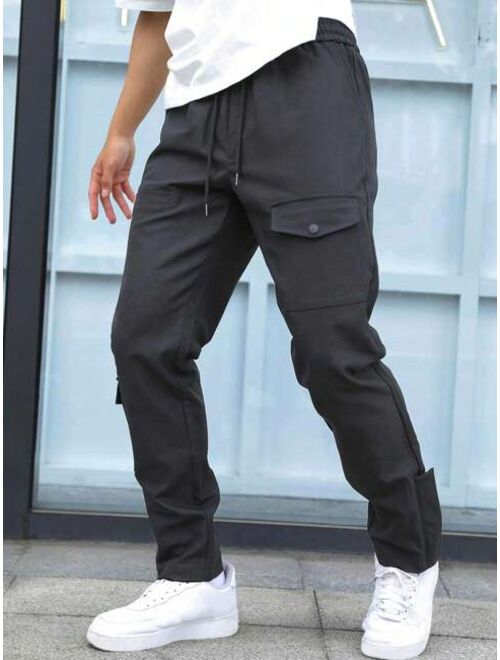 Manfinity Homme Men Flap Pocket Drawstring Waist Cargo Pants