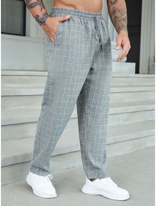 Extended Sizes Men Grid Print Drawstring Waist Pants