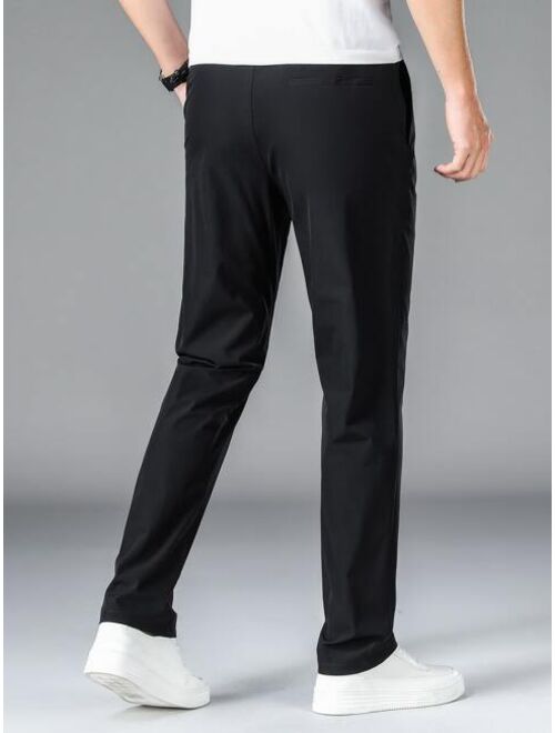 Men Drawstring Waist Slant Pocket Pants