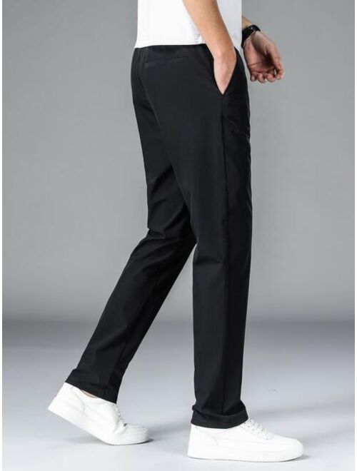 Men Drawstring Waist Slant Pocket Pants