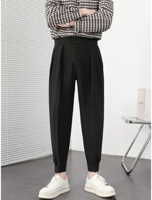 Men Slant Pocket Fold Pleated Tailored Pants