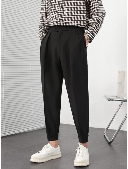 Men Slant Pocket Fold Pleated Tailored Pants