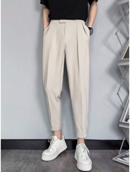 Men Slant Pocket Fold Pleated Tailored Pants