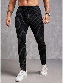 Manfinity Homme Men Striped Print Drawstring Waist Pants