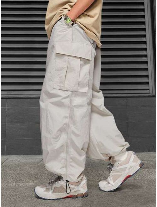 Manfinity Hypemode Men Flap Pocket Side Drawstring Hem Cargo Pants