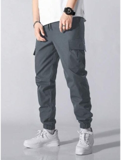 Manfinity Homme Men Flap Pocket Side Drawstring Waist Cargo Pants