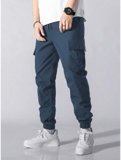 Manfinity Homme Men Flap Pocket Side Drawstring Waist Cargo Pants